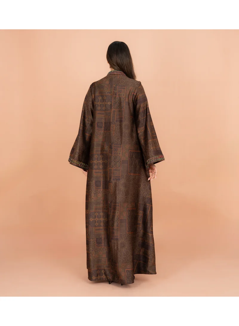 IKKXA Luxury Colorful Embroidery Wide Sleeves Solid Jalabiya