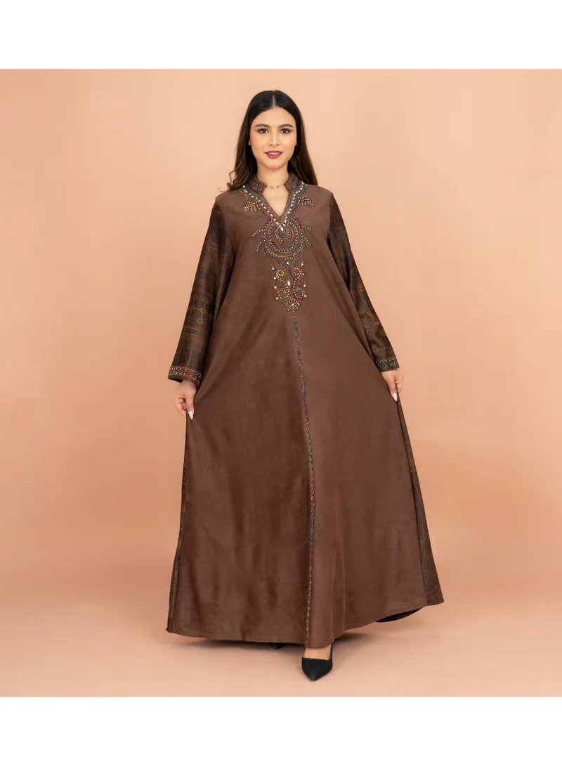 IKKXA Luxury Colorful Embroidery Wide Sleeves Solid Jalabiya