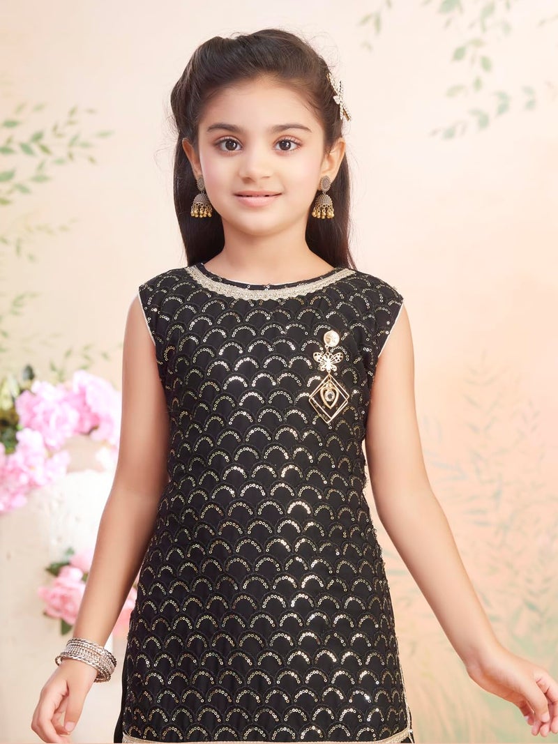 aarikka Aarika Girls Ethnic Wear Black Colour Sequin Embroidery/Lace Work Georgette Kurti Patiala Set with Dupatta-(3-13 Years)-(PT-18011-BLACK-22) - Image 5