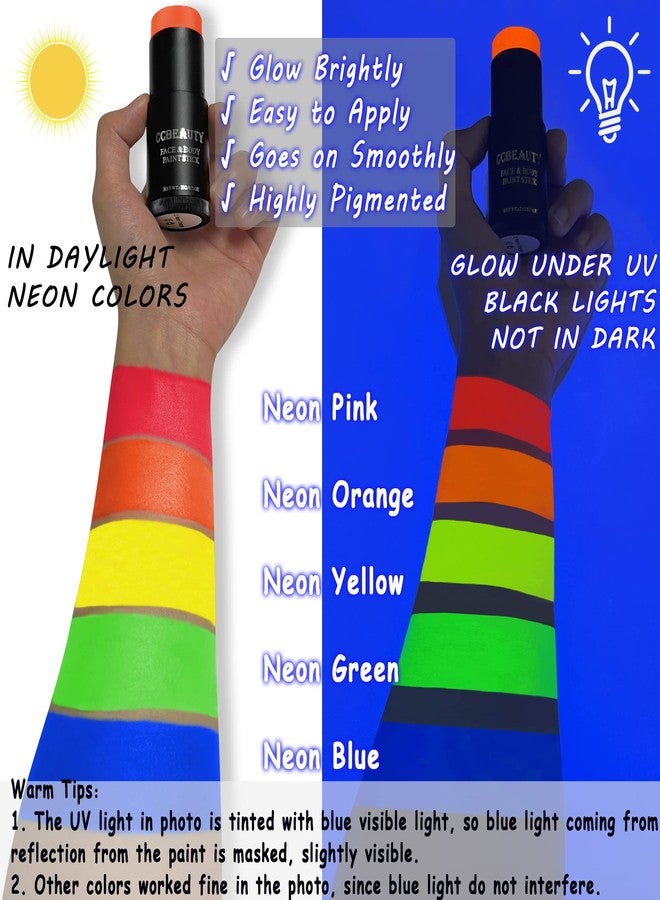 CCBeauty Neon Pink Face Body Paint Stick Oil, Hot Pink Eye Black, Face Painting Kit Glow in the Black Lights Clown Makeup, Halloween Hypoallergenic Foundation for Cosplay Costume Parites - Image 3