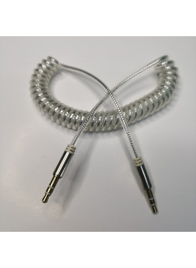 Straight Head Color Spring Line 1.5 Meters AUX Audio To Record Line 3.5mm Male To Male Telescopic Car Connection Line-Color:White-Length:1.5 M  - Image 1