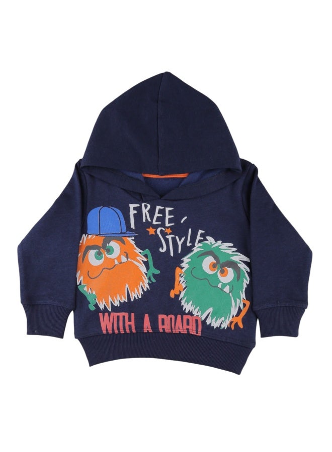 سويت شيرت أولاي كحلي مطبوع Monster