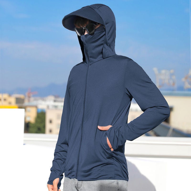 Generic Ice Silk Sun Protection Clothing for Men and Women New Summer Anti-Uv Long-Sleeved Ultra-Thin Blouse Fishing and Cycling Sun Protection Clothing Navy blue 