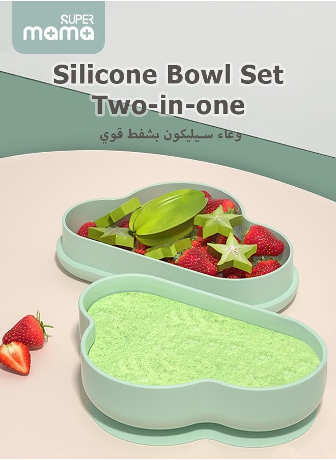 2 PCS Baby Food Containers, Baby Feeding Bowl with Suction Base, Toddler Feeding and Lid, Silicon Bowl for Kids Self Feeding, Includes Versatile Baby Food Scissors