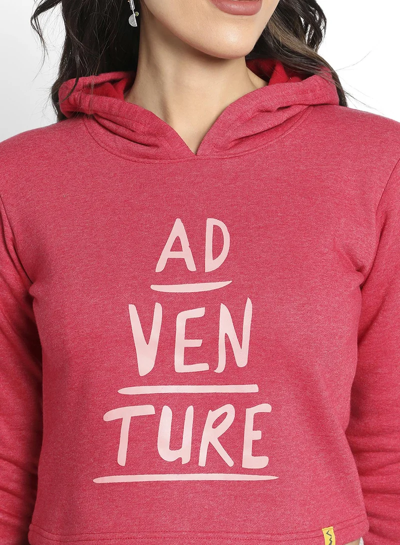 Campus Sutra Women's Rose Red Adventure Print Crop Hoodie