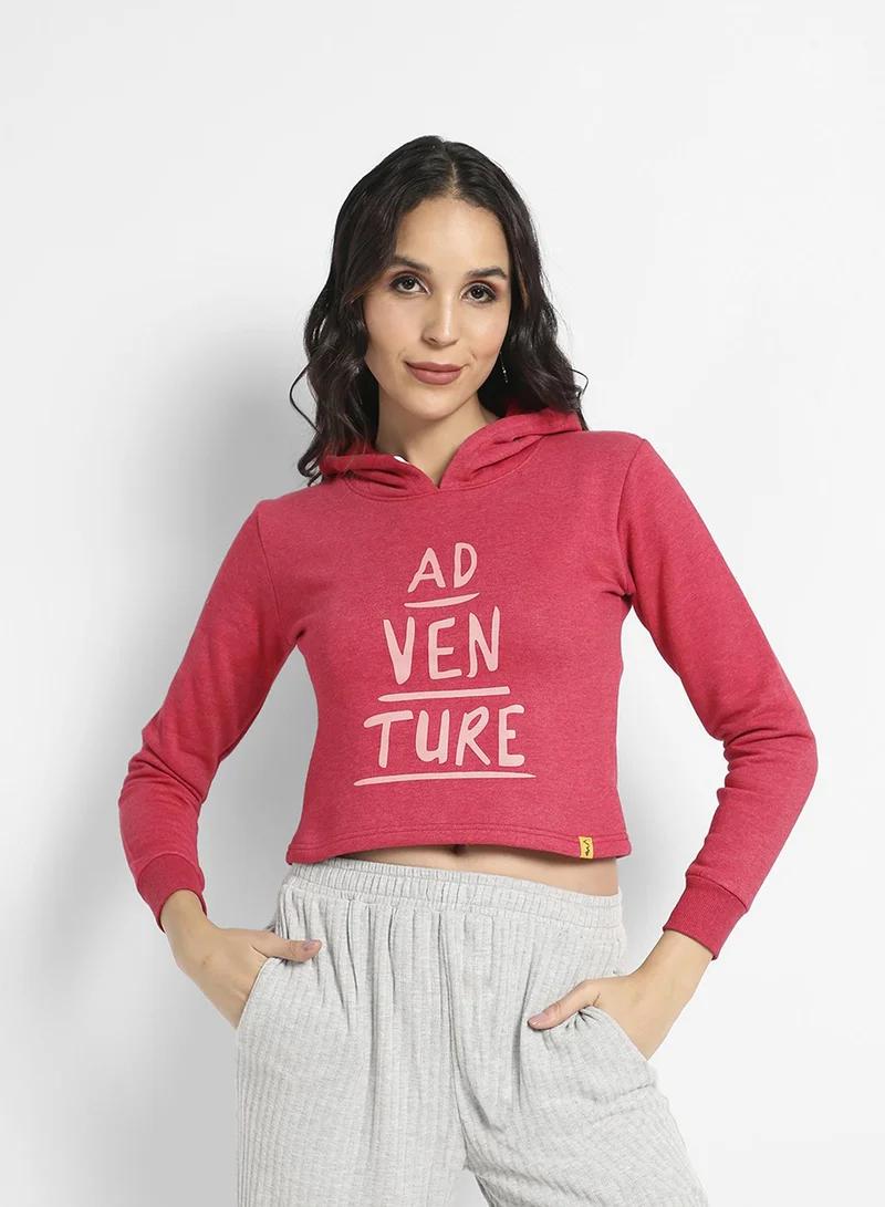 Campus Sutra Women's Rose Red Adventure Print Crop Hoodie
