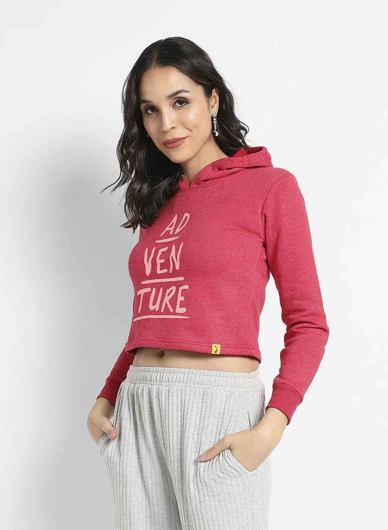 Campus Sutra Women's Rose Red Adventure Print Crop Hoodie