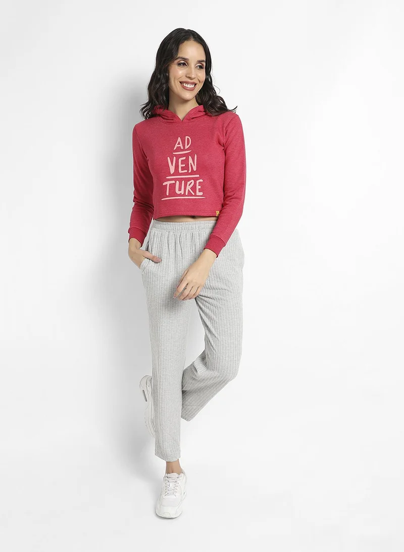Campus Sutra Women's Rose Red Adventure Print Crop Hoodie