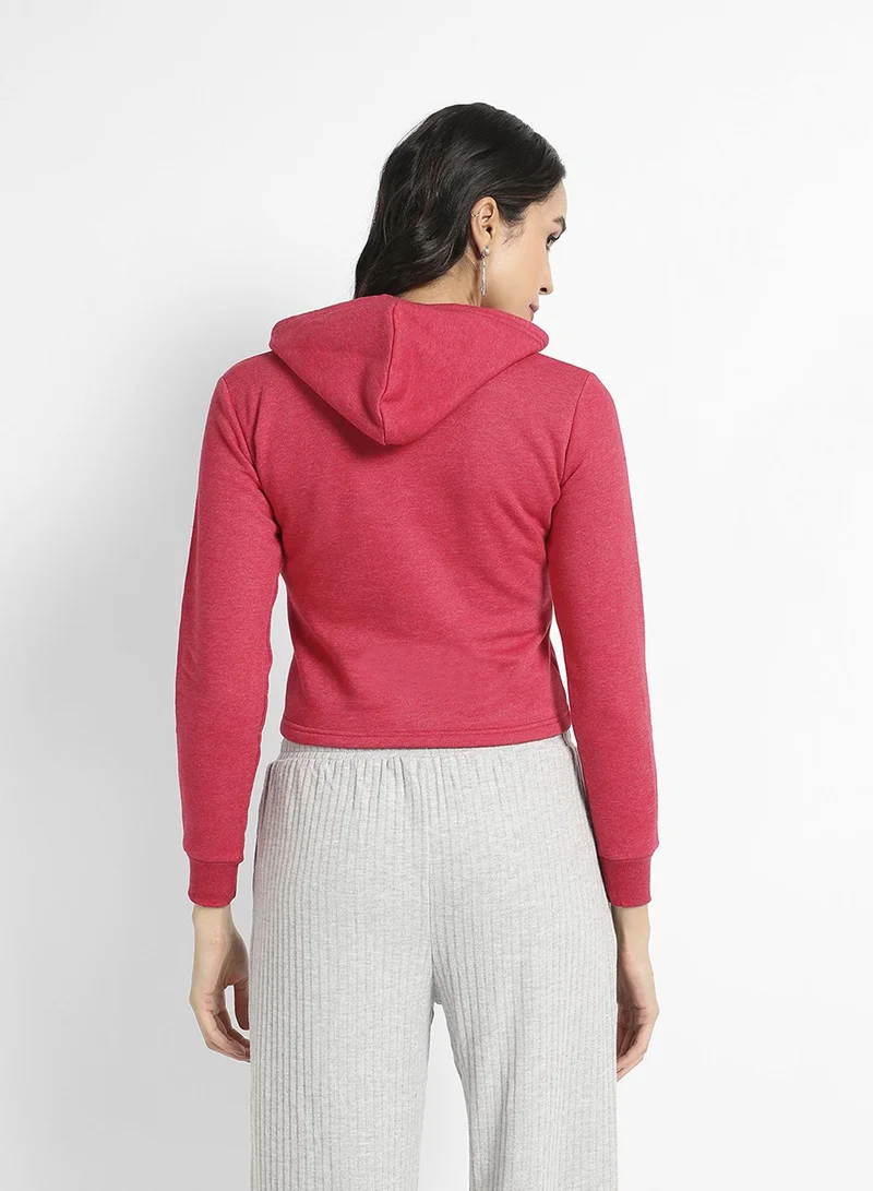 Campus Sutra Women's Rose Red Adventure Print Crop Hoodie