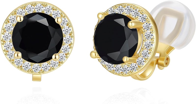 YOQUCOL 8MM Cubic Zirconia Crystal Clip On Stud Earrings Round Non Pierced Earrings for Women - Image 1