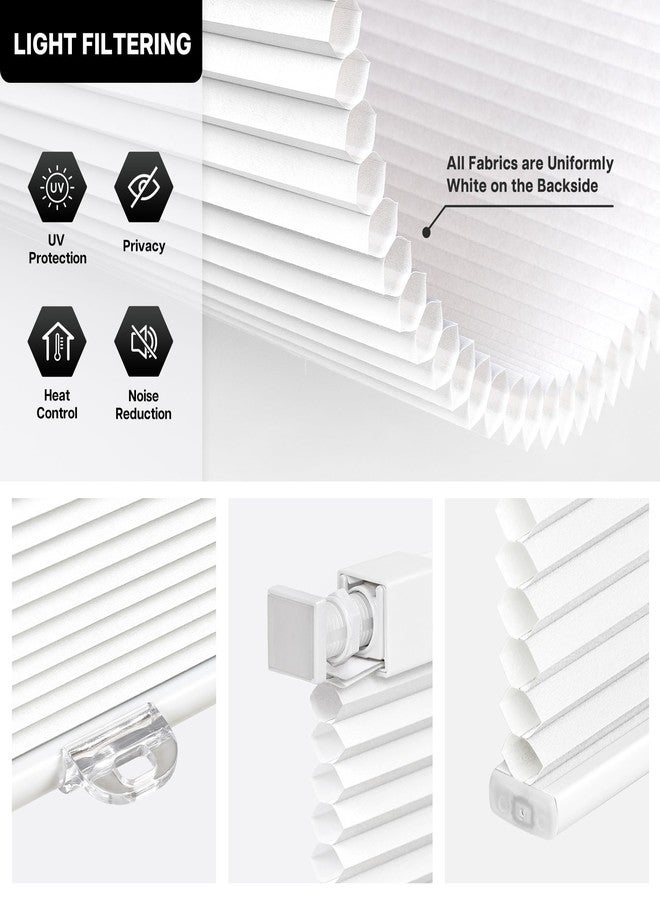 LazBlinds ستائر لازبلايندز الخلوية، سهلة التركيب بدون خيوط أو أدوات أو حفر، تُصفّي الضوء، ستائر نوافذ مطوية على شكل خلية نحل، 74 × 91 سم (عرض × طول)، أبيض - Image 3