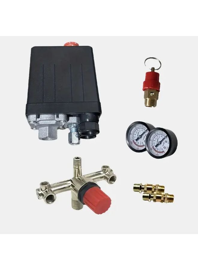 7pcs Heavy Duty Manual Air Compressor Pressure Switch Gauge Kit All Metal - Image 1