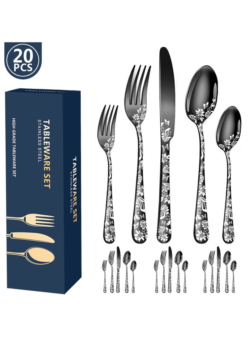 KUYING Stainless Steel Tableware Set Of 20 Pieces Western Knife Fork Spoon Set 
