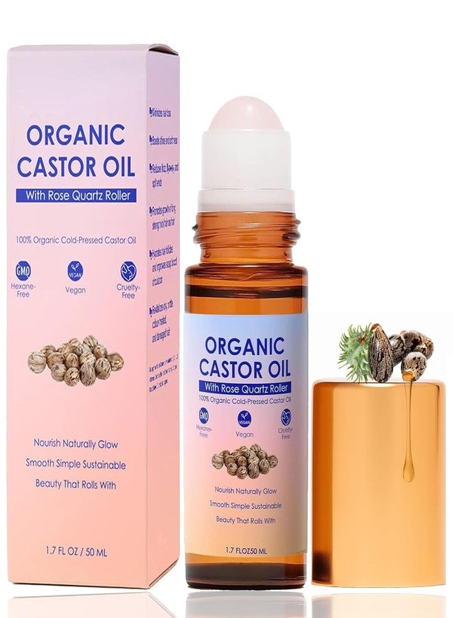 guluxly Organic Castor Oil Rose Quartz Roller Ball, Moisturizing Beauty Oil for Skin, Brows, Lashes, Cuticles, Hairline & Scalp Care Routine, Hexane-Free, Portable Nourishing Oil (1 - Image 1