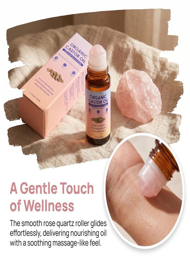 guluxly Organic Castor Oil Rose Quartz Roller Ball, Moisturizing Beauty Oil for Skin, Brows, Lashes, Cuticles, Hairline & Scalp Care Routine, Hexane-Free, Portable Nourishing Oil (1 - Image 4