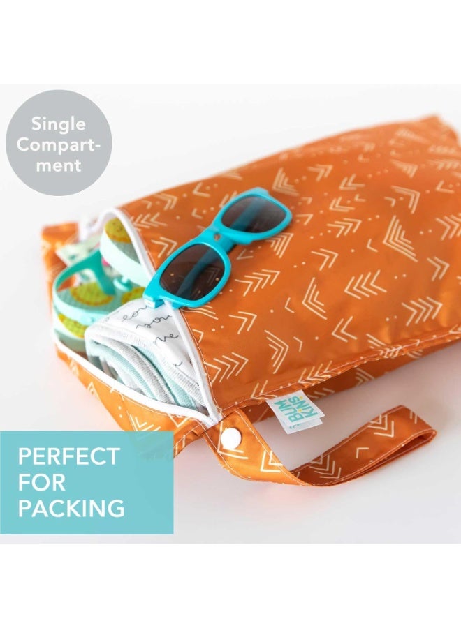 Bumkins Waterproof Wet Bag for Baby, Travel, Swim Suit, Cloth Diapers, Pump Parts, Pool, Beach, Gym Clothes, Toiletry, Hook to Stroller, Daycare, Zipper Reusable Wetdry Packing Pouch, Boho Orange - Image 2