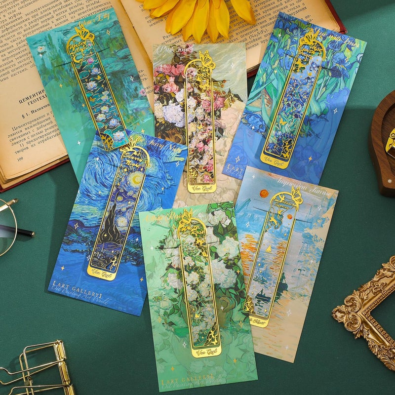 emmoolife 6 Pieces Metal Clip Bookmarks for Women, Golden Hollow Butterfly Bookmark Monet Oil Painting Theme Book Mark Birthday Funny Art Gifts for Book Lovers Writers Readers Children Teens Men - Image 4