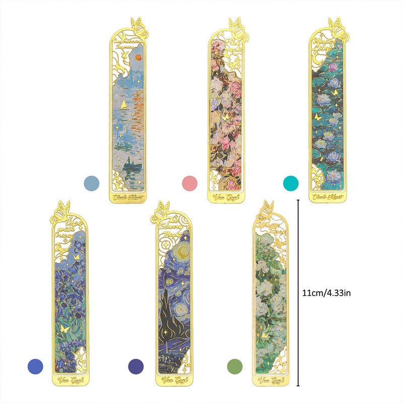 emmoolife 6 Pieces Metal Clip Bookmarks for Women, Golden Hollow Butterfly Bookmark Monet Oil Painting Theme Book Mark Birthday Funny Art Gifts for Book Lovers Writers Readers Children Teens Men - Image 3