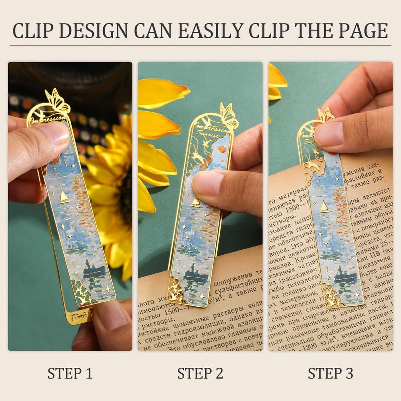 emmoolife 6 Pieces Metal Clip Bookmarks for Women, Golden Hollow Butterfly Bookmark Monet Oil Painting Theme Book Mark Birthday Funny Art Gifts for Book Lovers Writers Readers Children Teens Men - Image 2