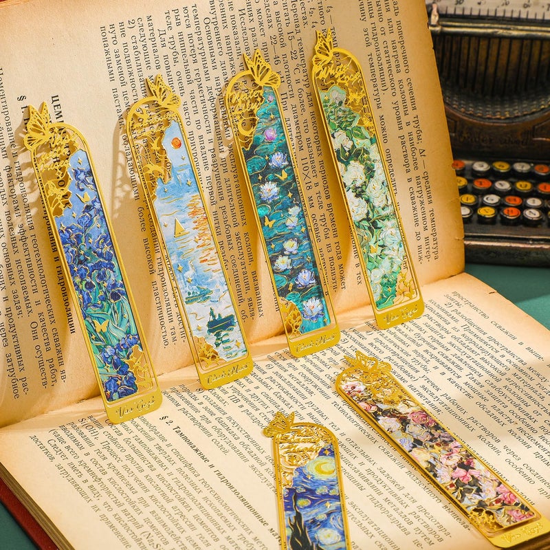 emmoolife 6 Pieces Metal Clip Bookmarks for Women, Golden Hollow Butterfly Bookmark Monet Oil Painting Theme Book Mark Birthday Funny Art Gifts for Book Lovers Writers Readers Children Teens Men - Image 5