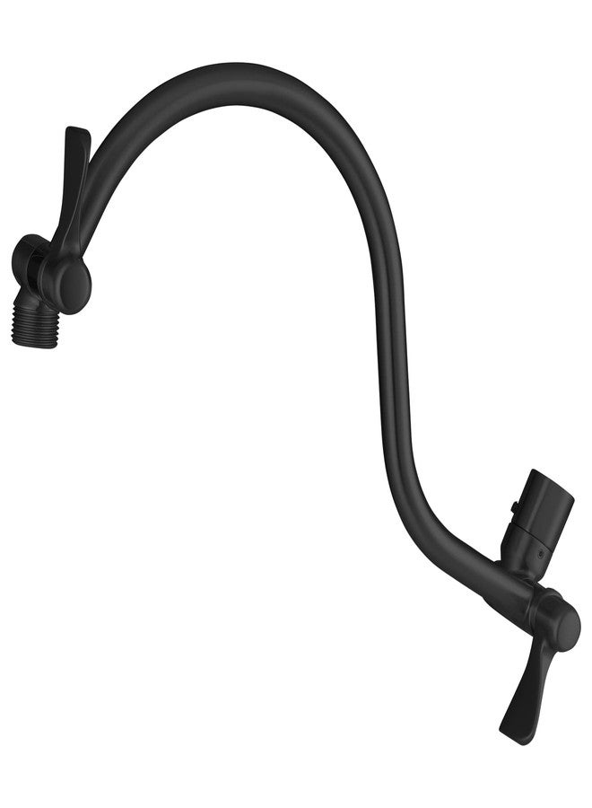 Voolan All Metal Shower Head Extension Arm, 14 Inch Curved Solid Brass Adjustable Shower Arm, Universal Connection Pipe, Flexible Height, Matte Black - Image 1