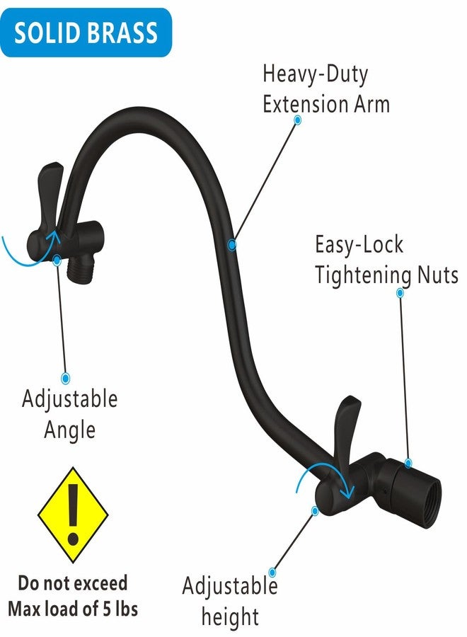 Voolan All Metal Shower Head Extension Arm, 14 Inch Curved Solid Brass Adjustable Shower Arm, Universal Connection Pipe, Flexible Height, Matte Black - Image 2