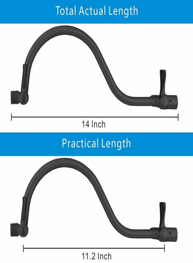 Voolan All Metal Shower Head Extension Arm, 14 Inch Curved Solid Brass Adjustable Shower Arm, Universal Connection Pipe, Flexible Height, Matte Black - Image 3