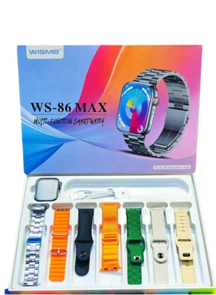 WISME ساعة ذكية 7 في 1 WS-86 ماكس مع 7 أزواج من الأساور، مقاومة للماء، عمر بطارية طويل، ساعة ذكية صحية سوداء - Image 2