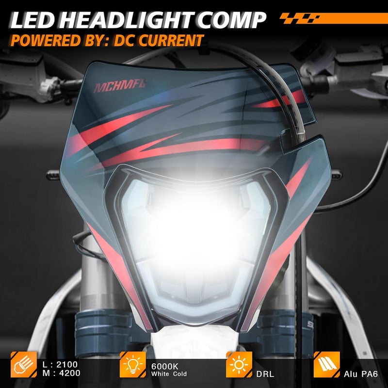 MCHMFG Dirt Bike LED Headlight Kit for ATV and Motorcycle - Red Sticker - Image 2