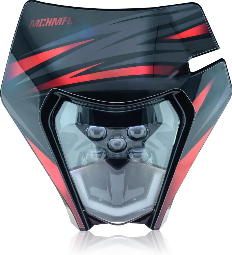 MCHMFG Dirt Bike LED Headlight Kit for ATV and Motorcycle - Red Sticker - Image 1