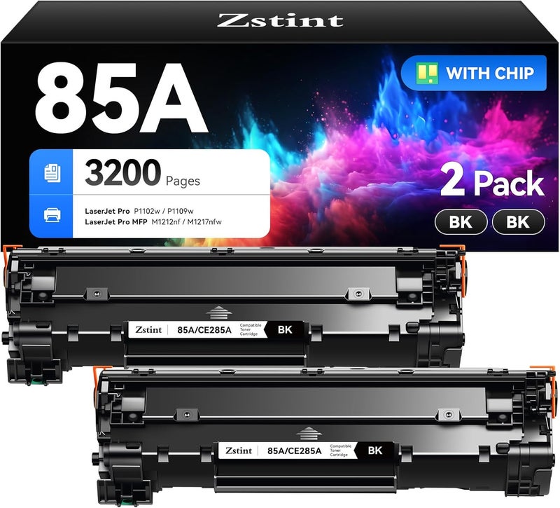 Zstint 85A Black Toner Cartridge 2-Pack Replacement for HP 85A CE285A Compatible with HP LaserJet Pro MFP M1212nf M1217nfw P1102w P1109w P1102 P1109 M1212 M1217 LBP6000 MF3010 P1005 P1006 P1007 P1008 Printer - Image 1