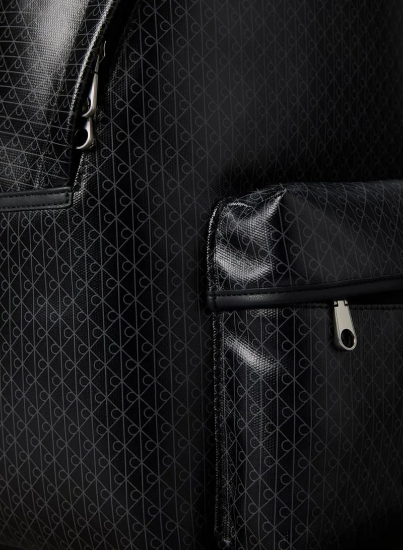 Calvin Klein Black AOP Coated Canvas Emblem Logo Backpack for Men | Best Price UAE