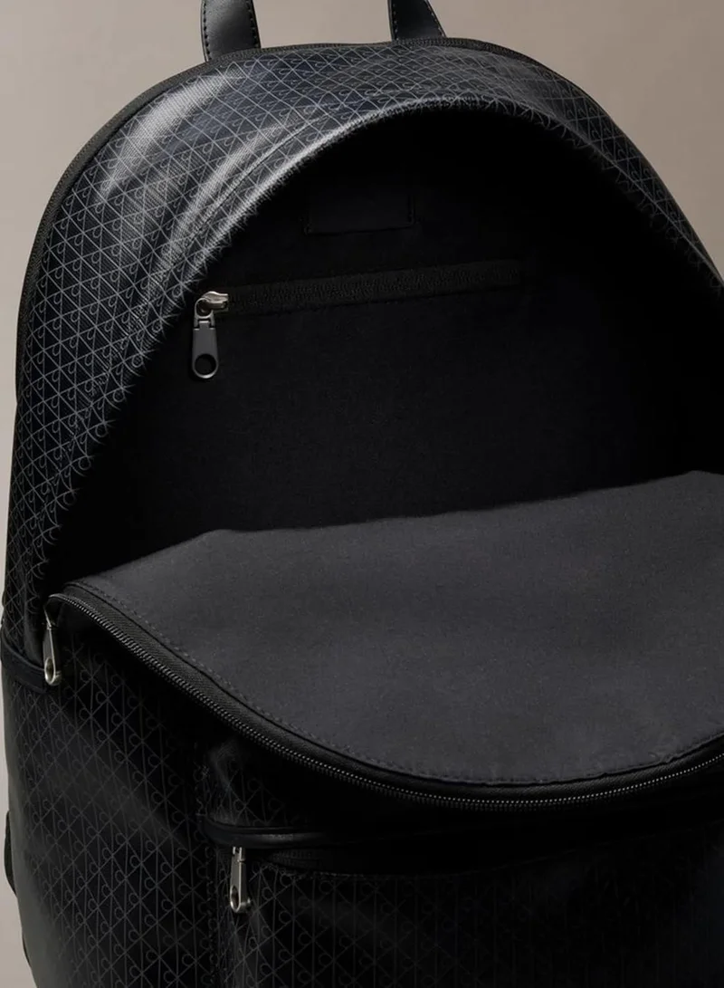 Calvin Klein Black AOP Coated Canvas Emblem Logo Backpack for Men | Best Price UAE