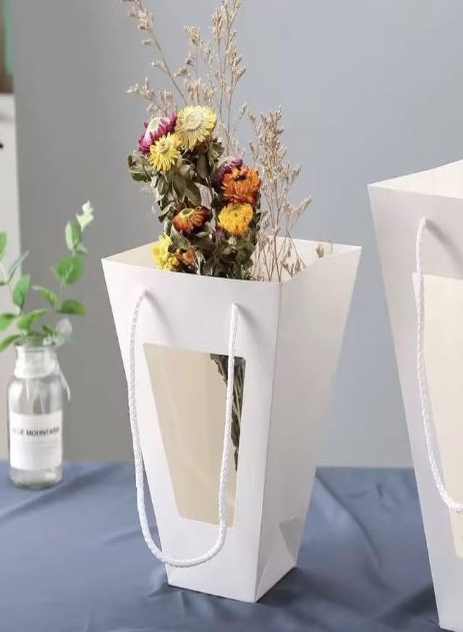 WWT 20Packs White Flower Gift Bag with Clear Window, Bouquet Bags with Handle, Party Favor Bags for Mother's Day Wedding Party Birthday - Image 5