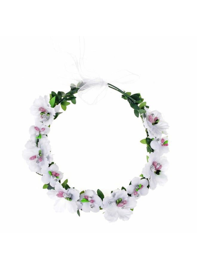 Love Sweety Girls BOHO Rose Floral Crown Wreath Wedding Flower Headband Headpiece (A-White) - Image 2