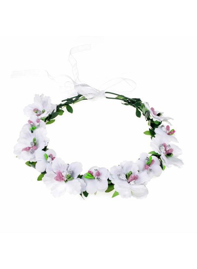 Love Sweety Girls BOHO Rose Floral Crown Wreath Wedding Flower Headband Headpiece (A-White) - Image 1