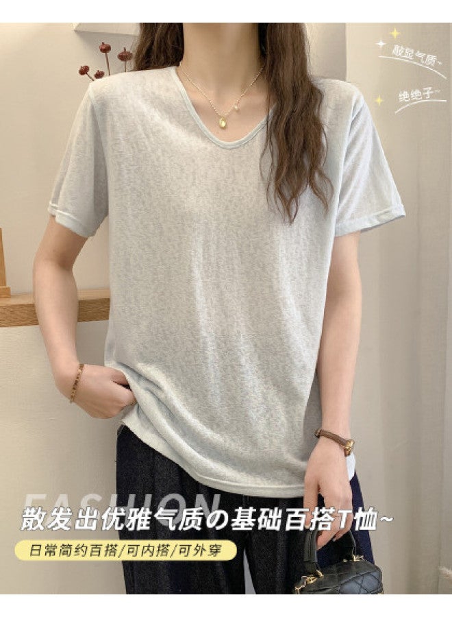 Your Sun Loose Fit V-Neck Short Sleeve Top For Women, Lightweight And Cool Half-Sleeve Ladies T-Shirt - Image 1