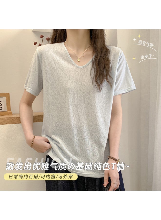 Your Sun Loose Fit V-Neck Short Sleeve Top For Women, Lightweight And Cool Half-Sleeve Ladies T-Shirt - Image 2