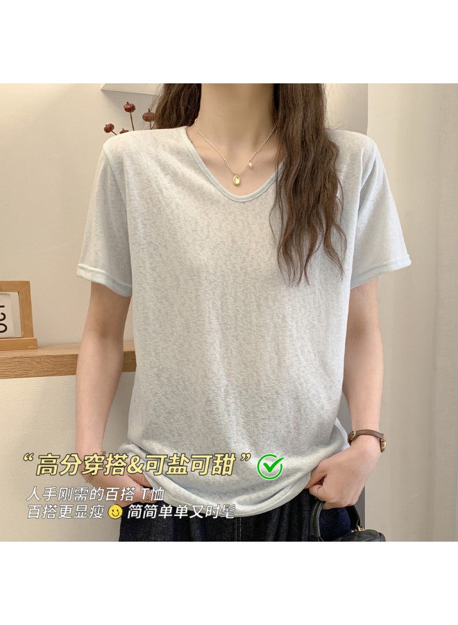 Your Sun Loose Fit V-Neck Short Sleeve Top For Women, Lightweight And Cool Half-Sleeve Ladies T-Shirt - Image 4