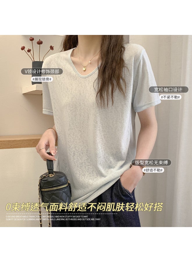Your Sun Loose Fit V-Neck Short Sleeve Top For Women, Lightweight And Cool Half-Sleeve Ladies T-Shirt - Image 3