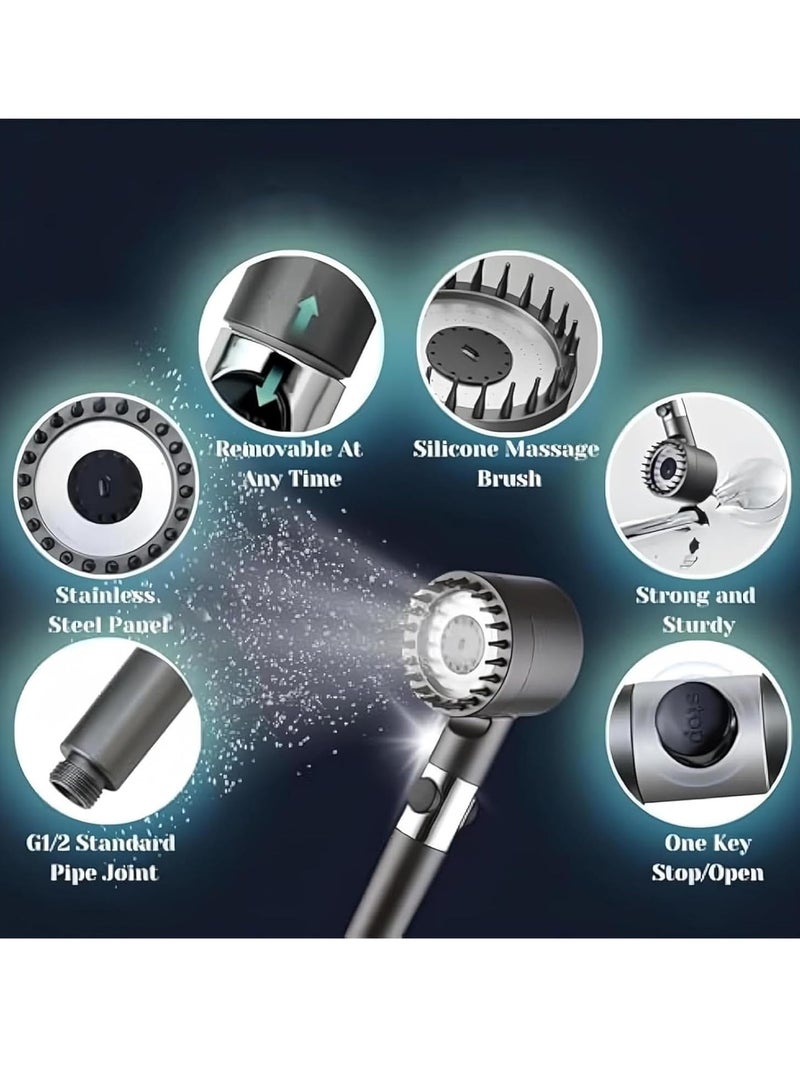 Loquat New Generation 3-Function Water-Saving Pressurized Shower Head with Massage Tip, Filter, Stop on - Image 2
