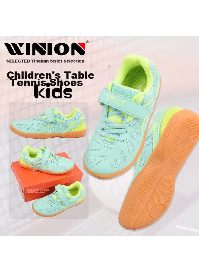 E-LIAN TT Winion أحذية تنس طاولة مختارة للأطفال، أولاد وبنات، أحذية رياضية للمبتدئين ventilated مضادة للانزلاق، أخضر فلوري، المقاس 31 - Image 1