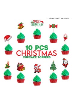 Generic 10 Pieces Large Size Xmas Cake paper Toppers Xmas Cupcake Topper Picks for Christmas Party Cake Decoration Holiday Supplies (10 Styles)  - Image 2