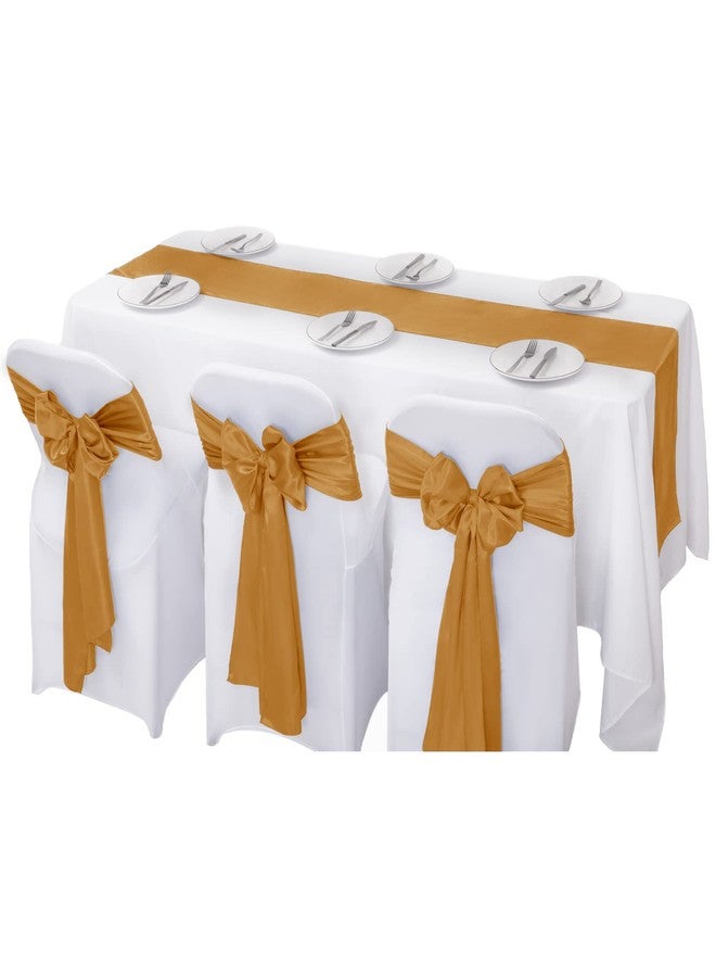 flohar 6Pack Table Runner 12 x 108 Inches Satin Silk Table Runner for Wedding, Birthday Party, Banquets, Graduations Decoration, fit Rectange and Round Table-Gold - Image 5