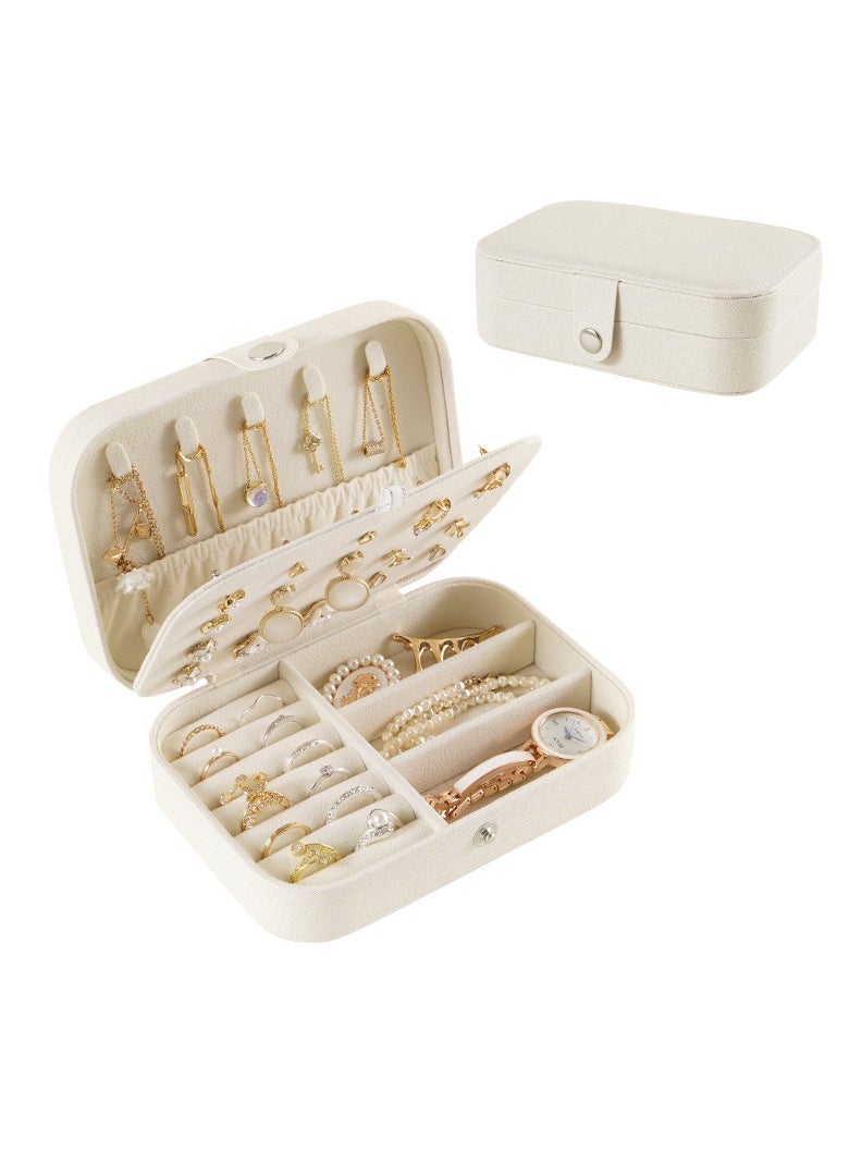 Chocisong Double Layer Travel Jewelry Organizer Box Pearlescent White 