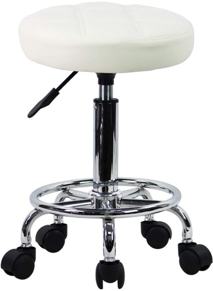 Height Adjustable Round Rolling Stool with Footrest – Swivel Drafting Chair with Wheels for Salon, Office, or Home Use - Image 3