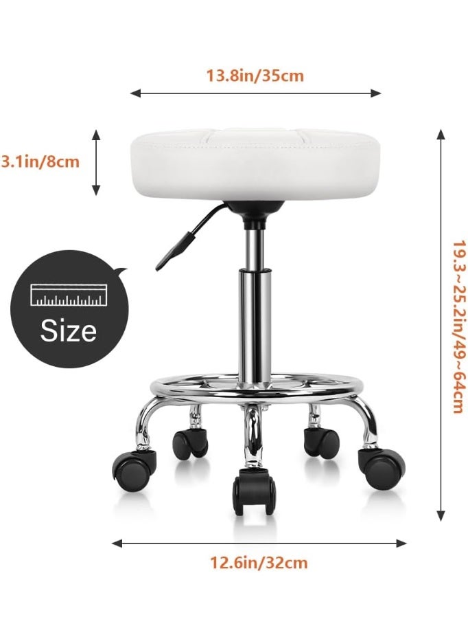 Height Adjustable Round Rolling Stool with Footrest – Swivel Drafting Chair with Wheels for Salon, Office, or Home Use - Image 2
