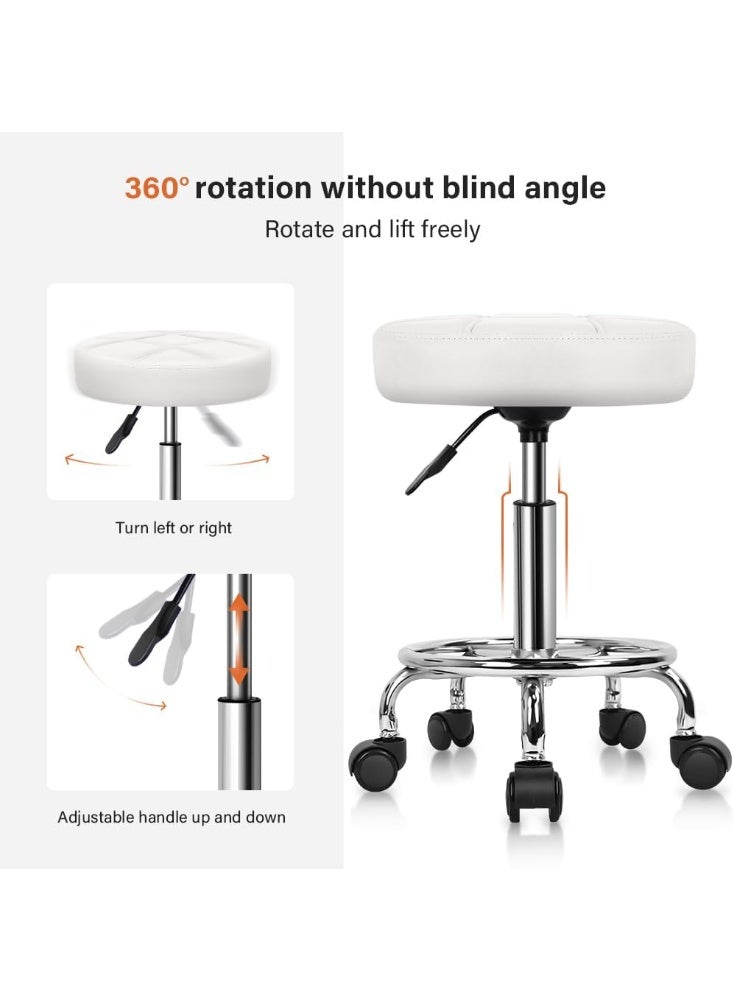 Height Adjustable Round Rolling Stool with Footrest – Swivel Drafting Chair with Wheels for Salon, Office, or Home Use - Image 1