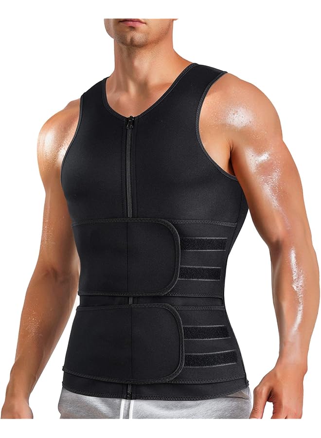 PROMASS Men Waist Trainer Vest, Sauna Vest For Men, Waist Trainer Zipper Neoprene Sauna Sweat Suit Tank, Top Workout Waist Trimmer Vest （ M ） - Image 1