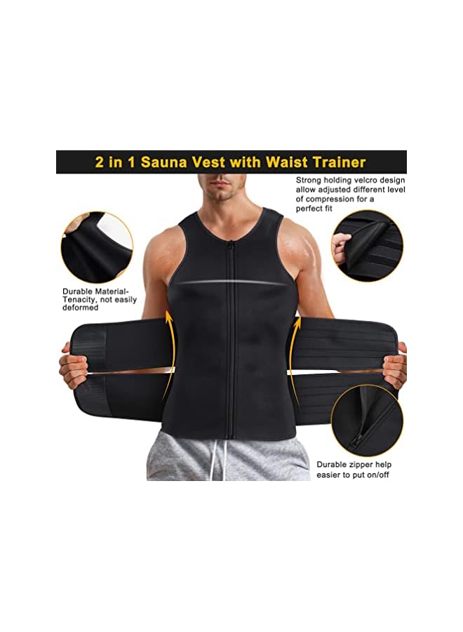 PROMASS Men Waist Trainer Vest, Sauna Vest For Men, Waist Trainer Zipper Neoprene Sauna Sweat Suit Tank, Top Workout Waist Trimmer Vest （ M ） - Image 2